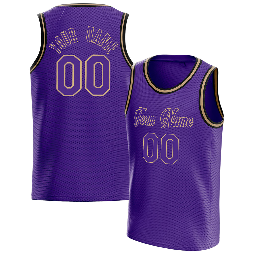 Personalized Purple & Old Gold White Pinstripe Basketball Jersey
