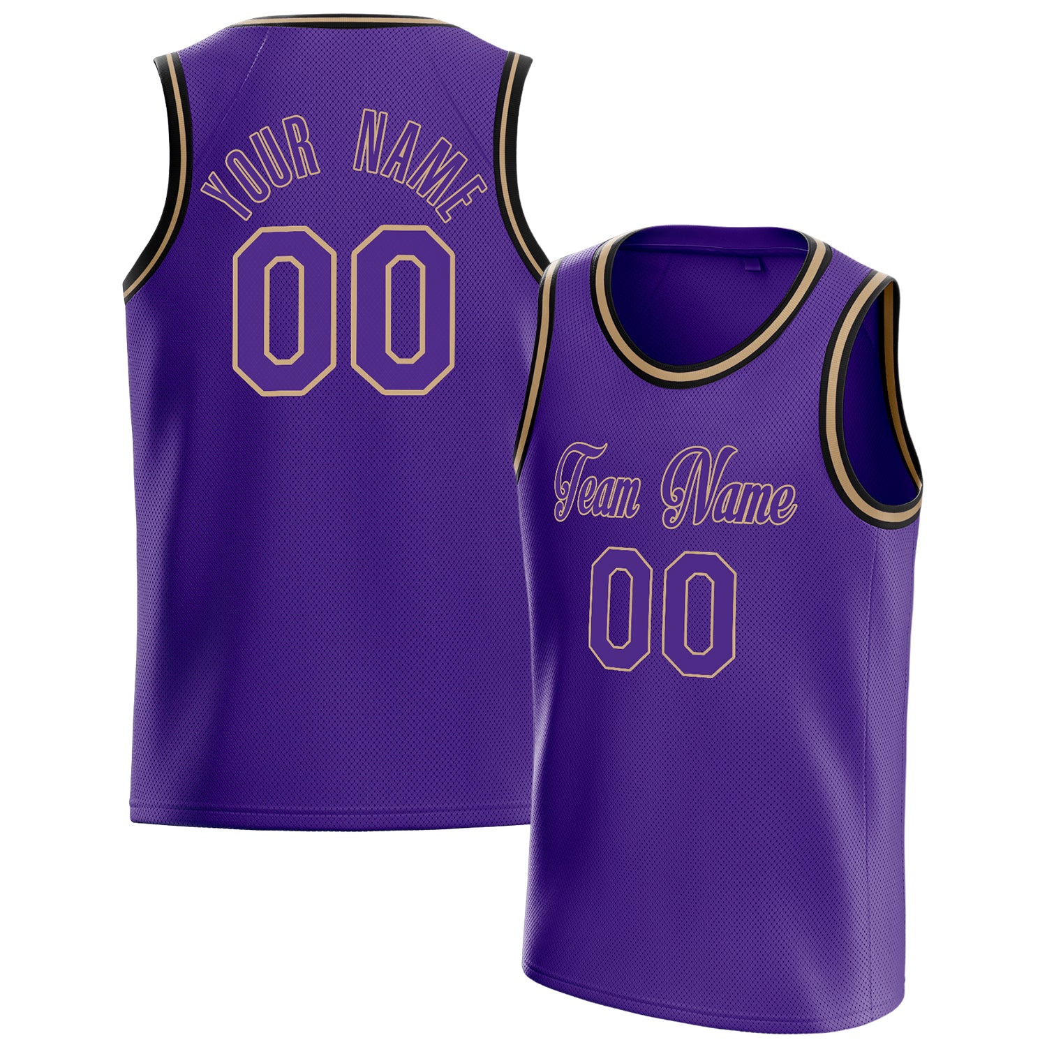 Personalized Purple & Old Gold White Pinstripe Basketball Jersey