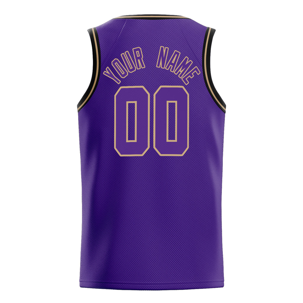 Personalized Purple & Old Gold White Pinstripe Basketball Jersey