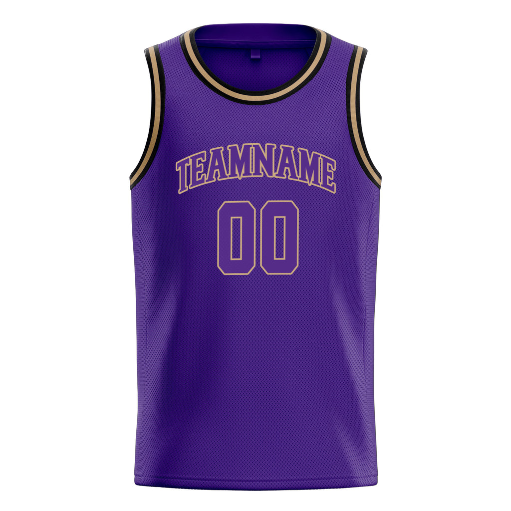 Personalized Purple & Old Gold White Pinstripe Basketball Jersey