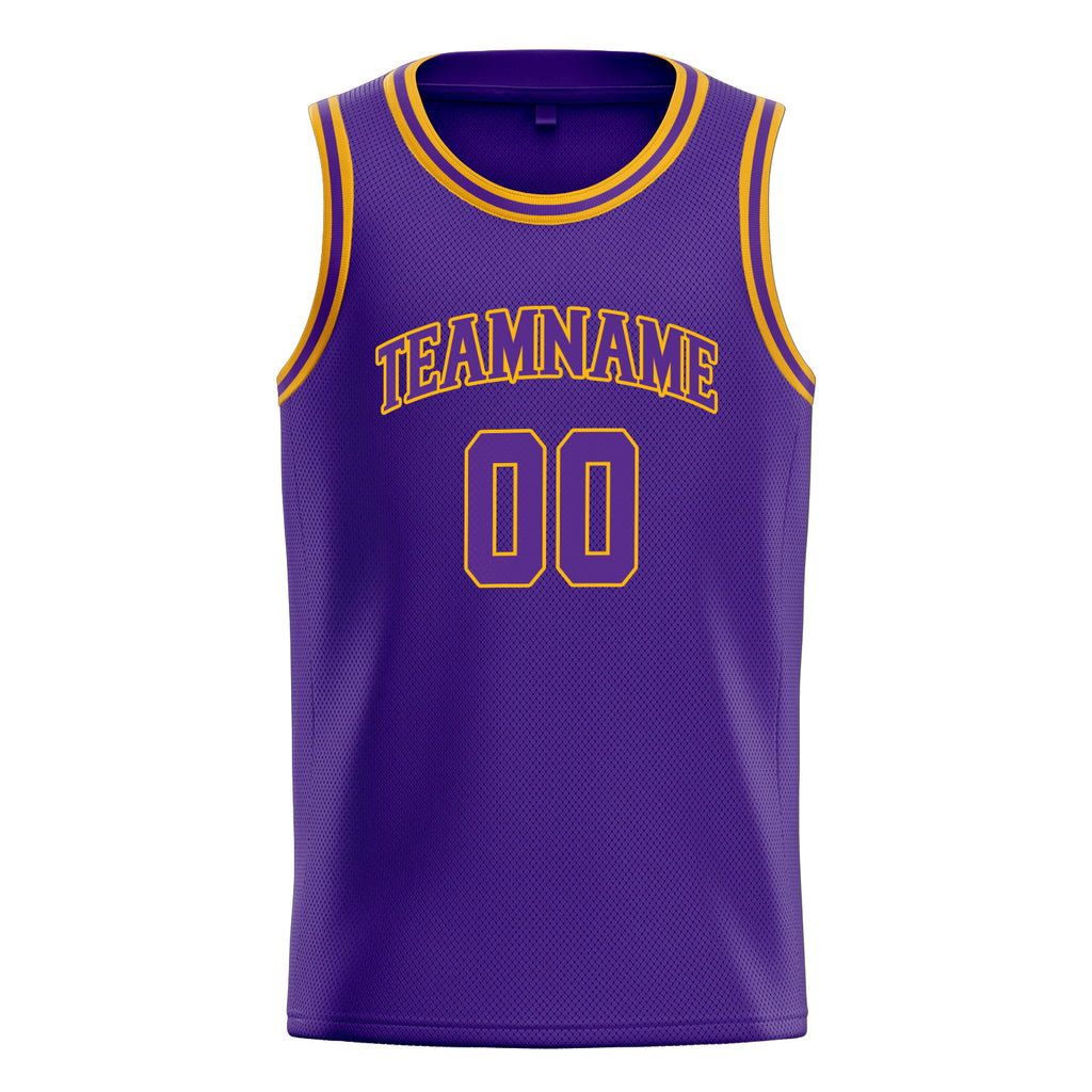 Personalized Purple & Gold White Pinstripe Basketball Jersey