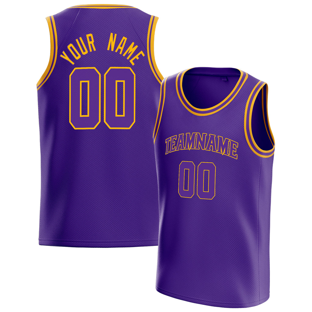 Personalized Purple & Gold White Pinstripe Basketball Jersey