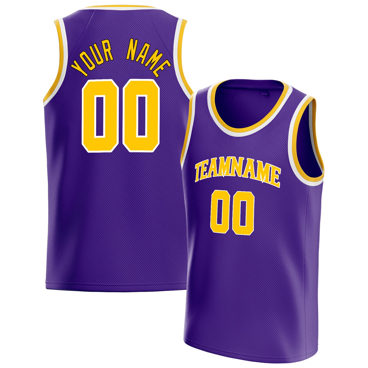 Personalized Purple & Gold White Pinstripe Basketball Jersey