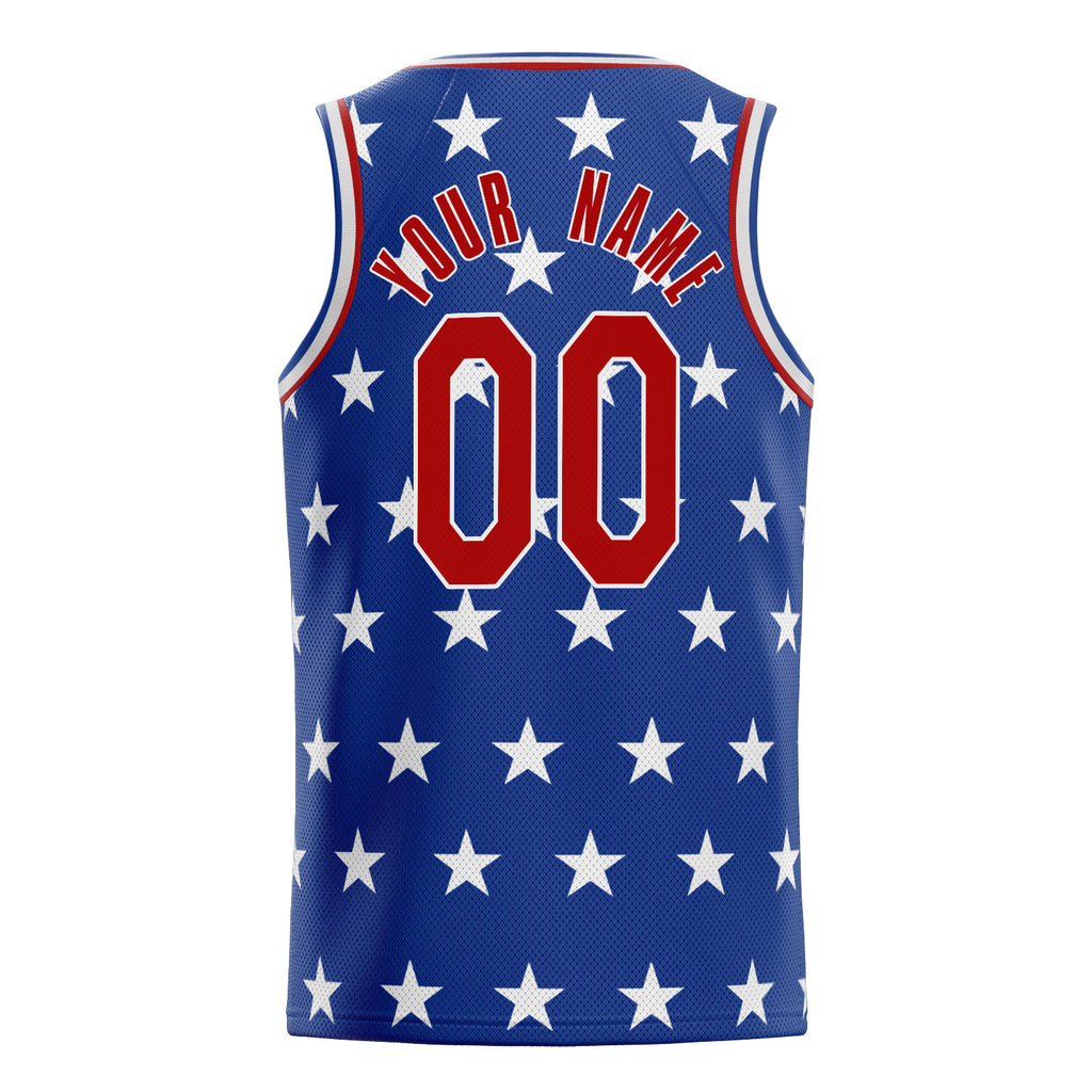 Personalized Royal & Red American Flag Basketball Jersey