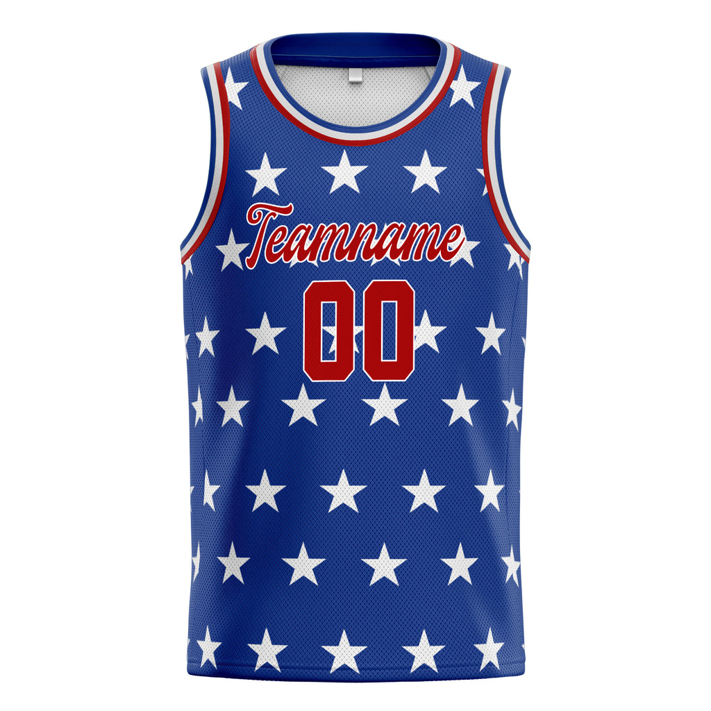 Personalized Royal & Red American Flag Basketball Jersey