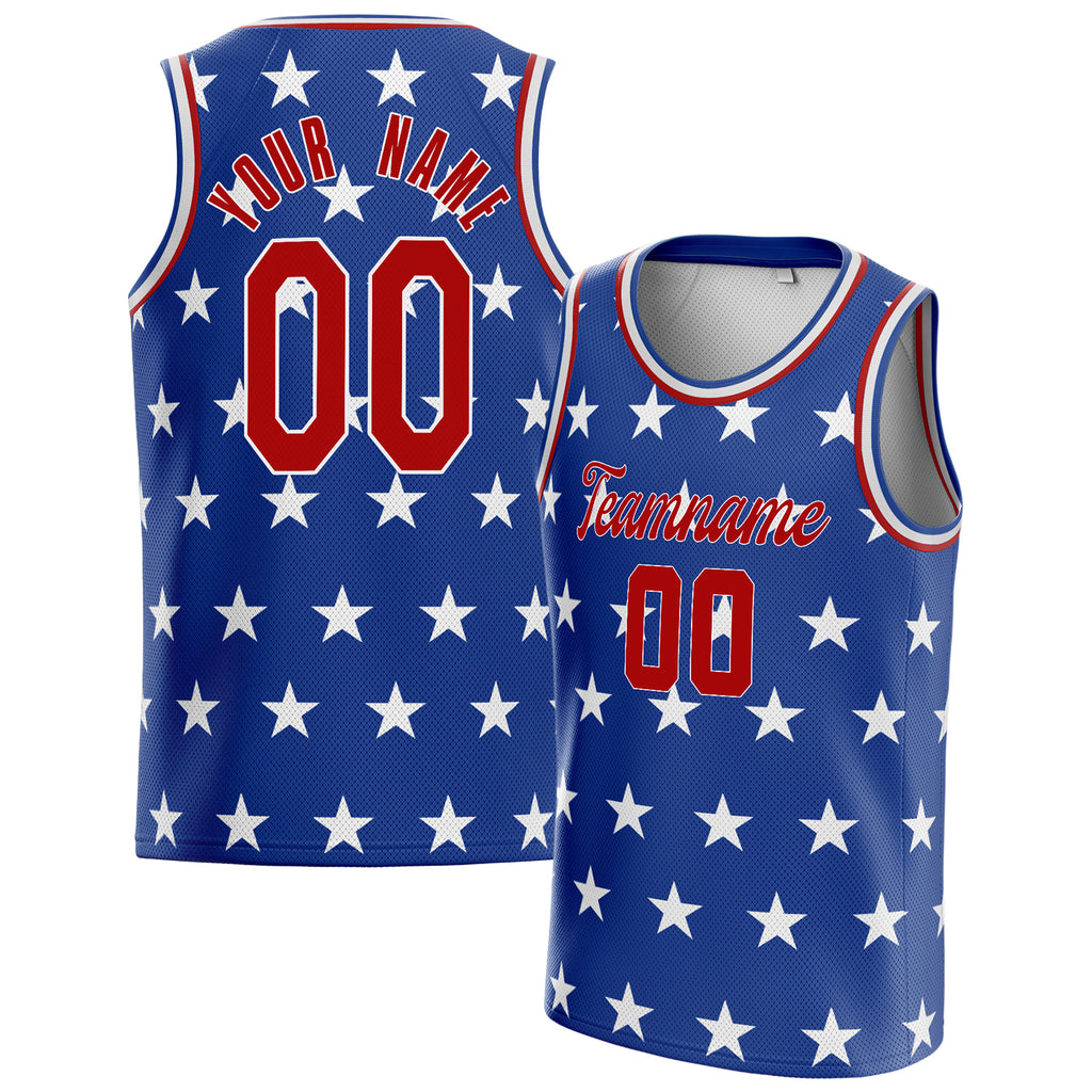 Personalized Royal & Red American Flag Basketball Jersey