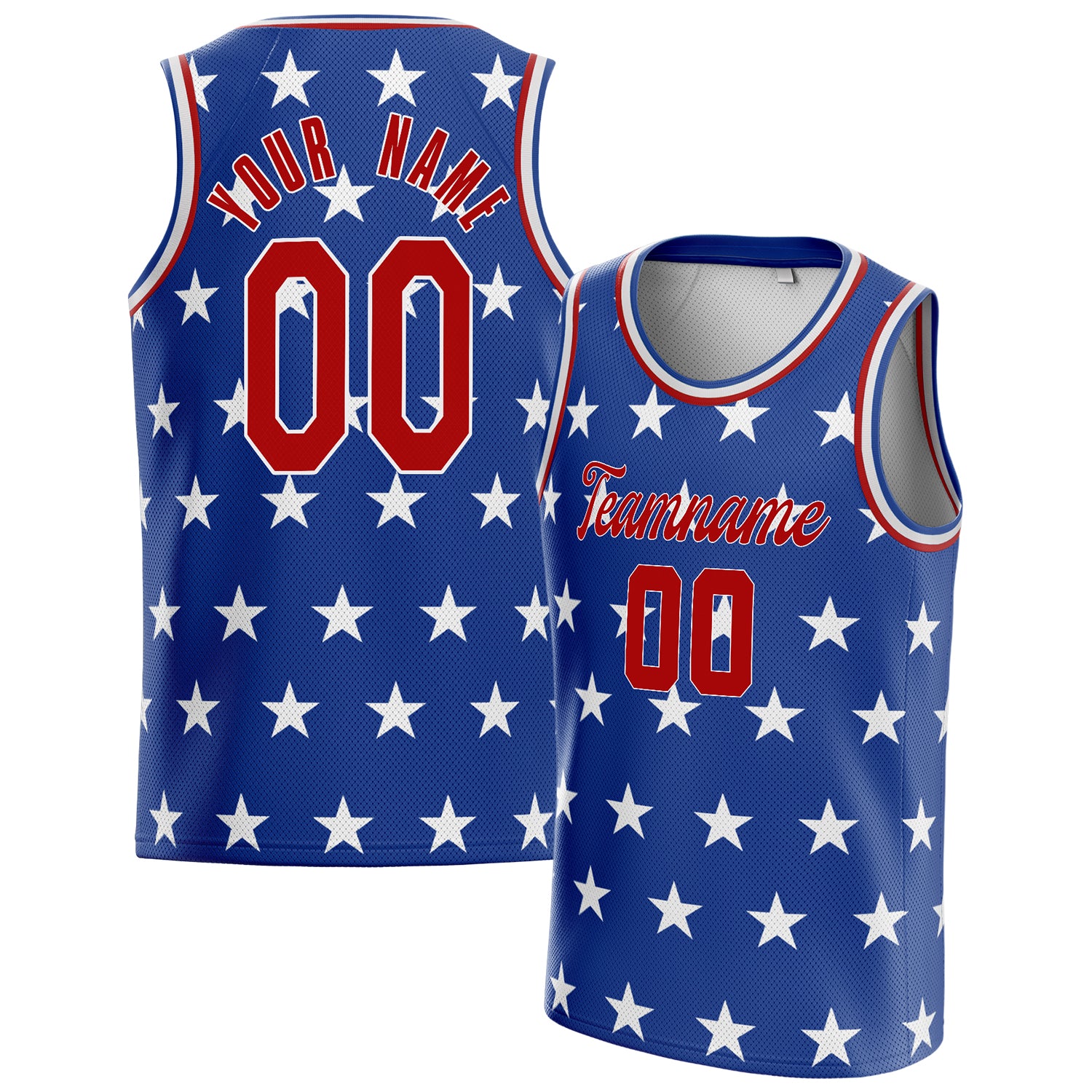 Personalized Royal & Red American Flag Basketball Jersey