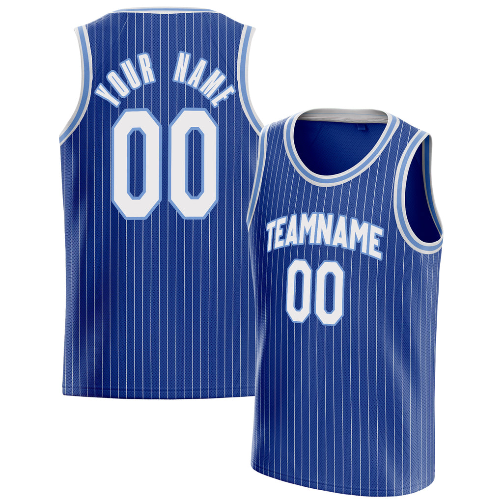 Personalized Royal & White Pinstripe Basketball Jersey