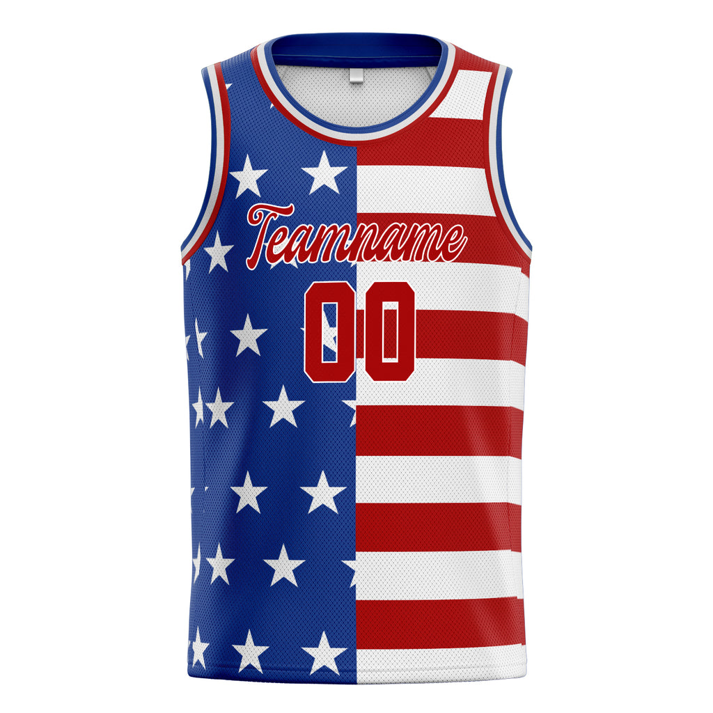 Personalized Royal & Red American Flag Basketball Jersey