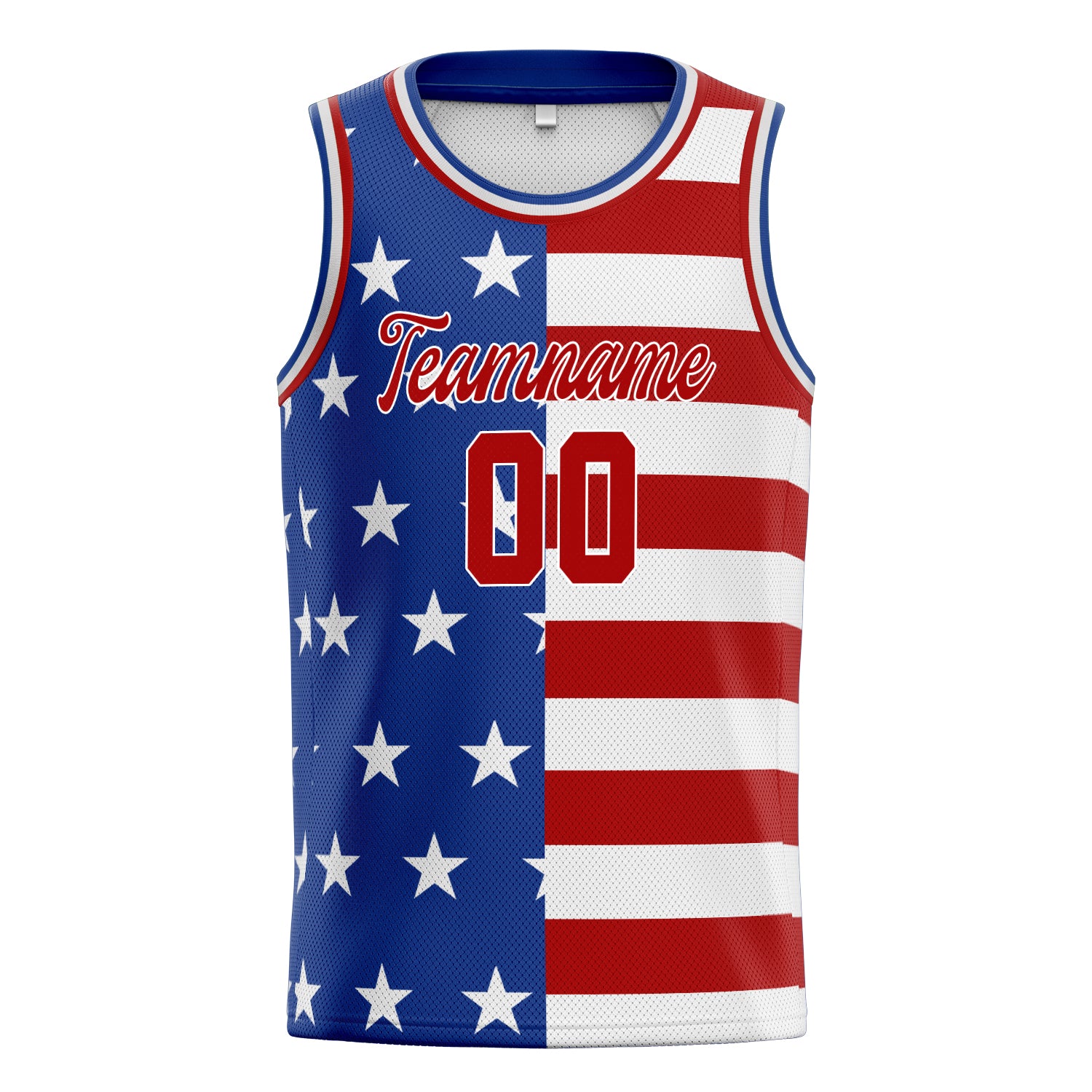 Personalized Royal & Red American Flag Basketball Jersey