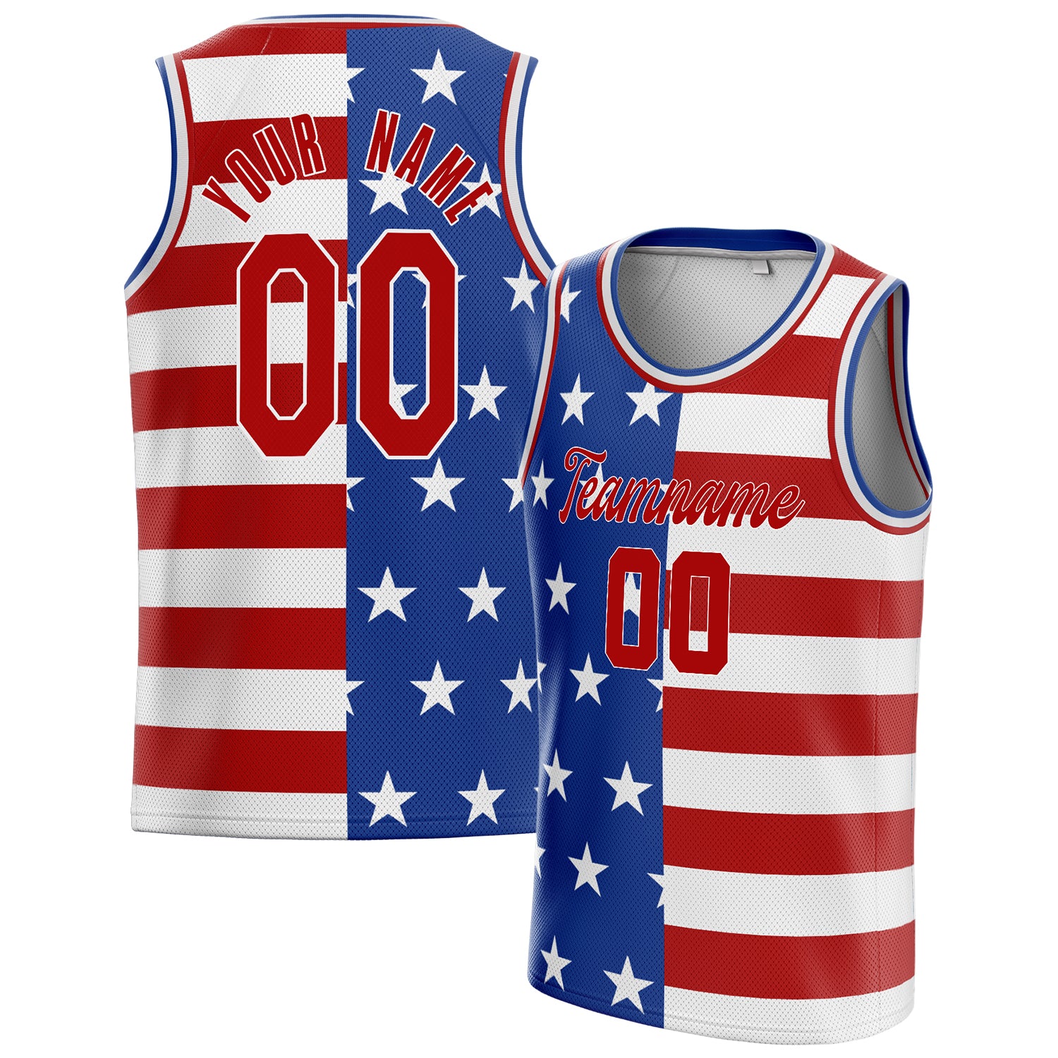 Personalized Royal & Red American Flag Basketball Jersey