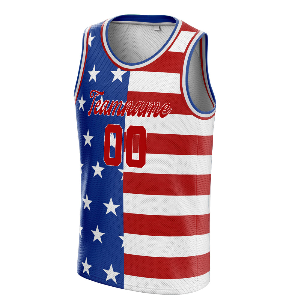 Personalized Royal & Red American Flag Basketball Jersey