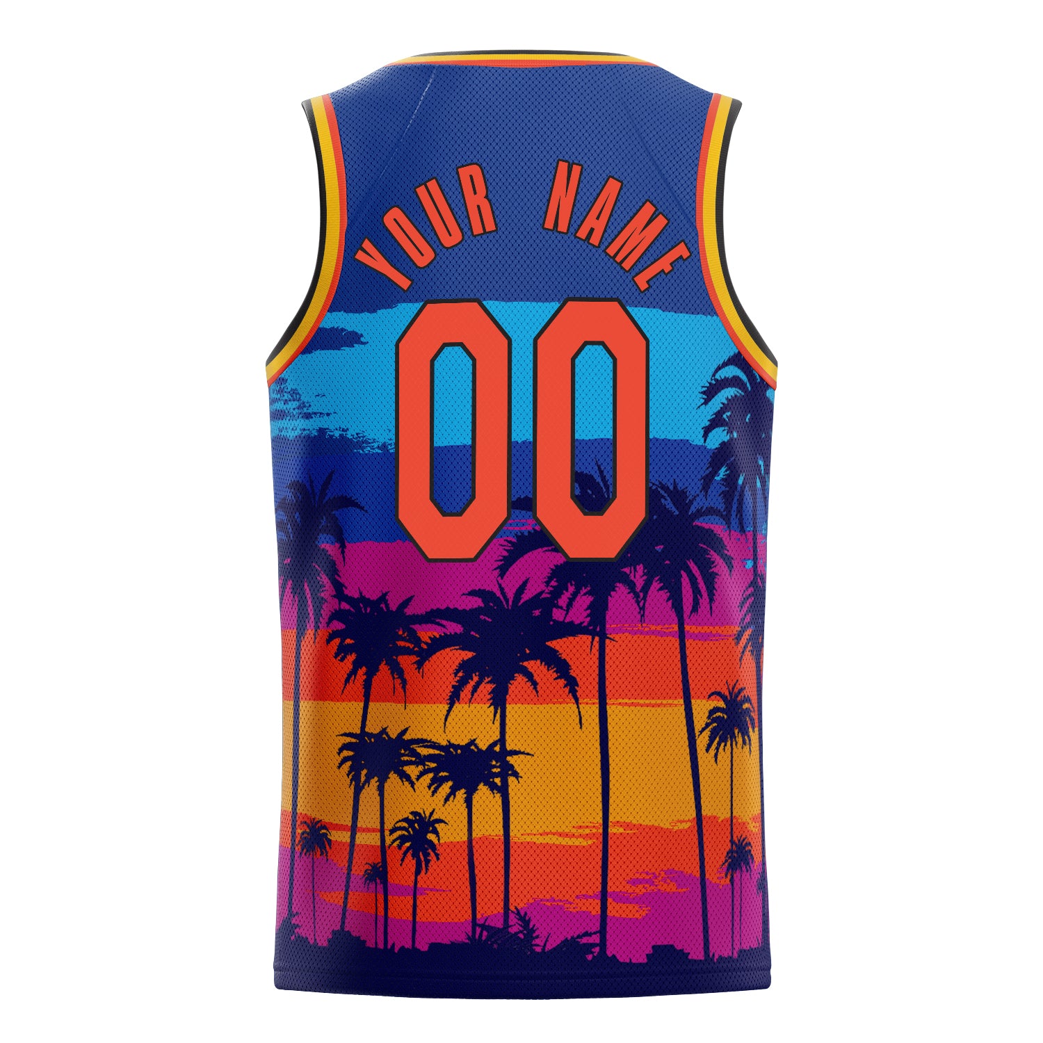 Personalized Royal & Orange Tropical Hawaii Palm Leaves Basketball Jersey