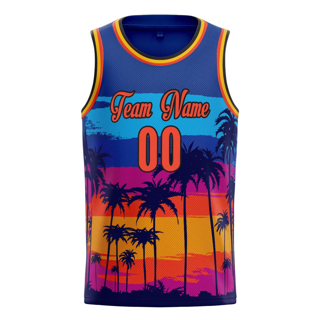 Personalized Royal & Orange Tropical Hawaii Palm Leaves Basketball Jersey