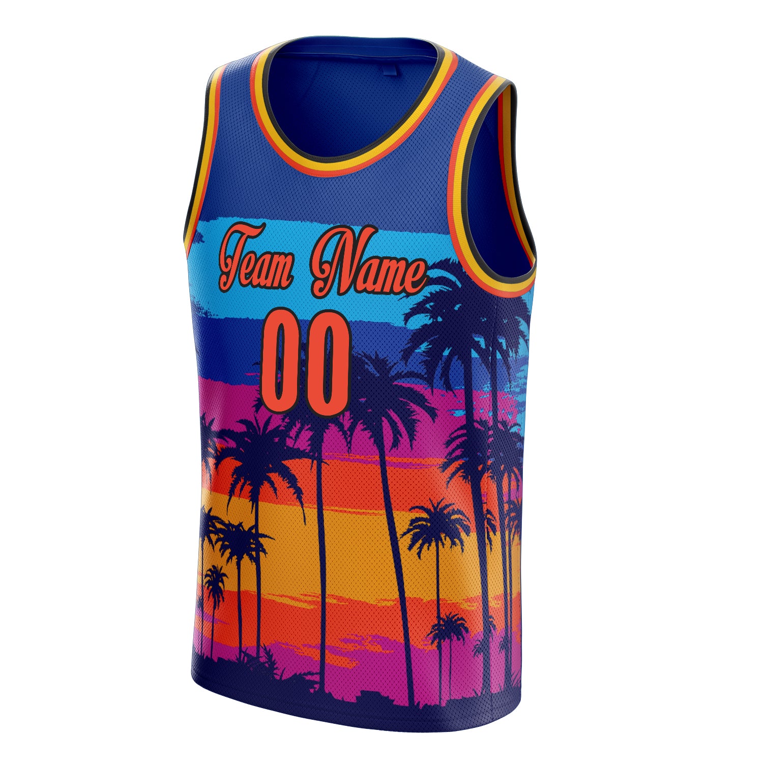 Personalized Royal & Orange Tropical Hawaii Palm Leaves Basketball Jersey