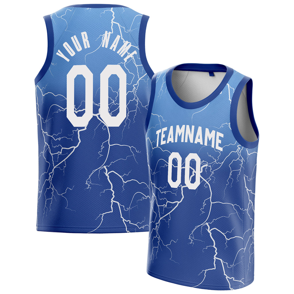 Personalized Royal & White Lightning Basketball Jersey