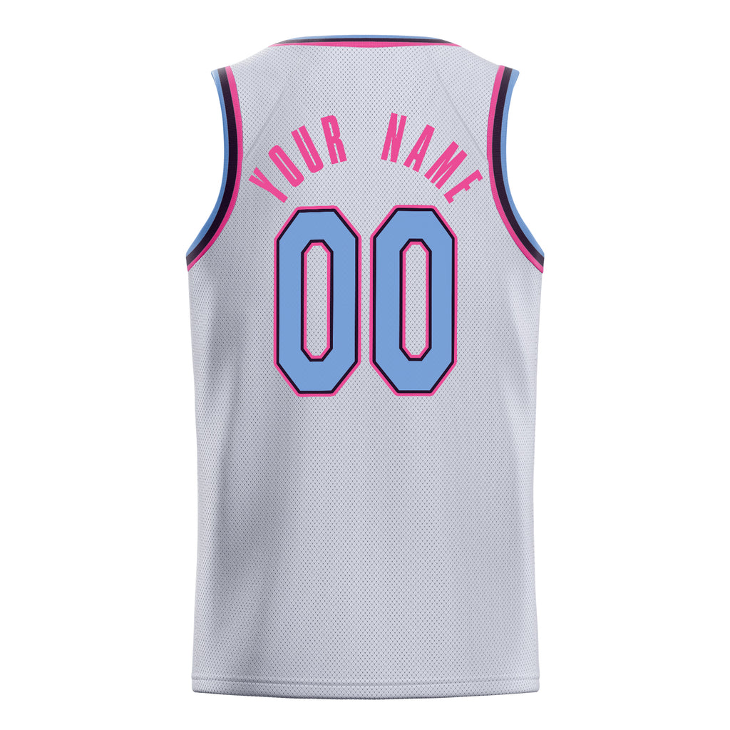 Personalized White & Light Blue Solid Color Basketball Jersey