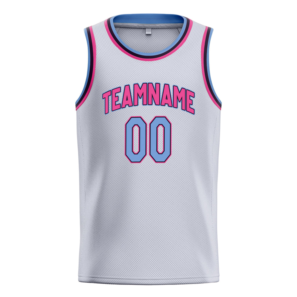 Personalized White & Light Blue Solid Color Basketball Jersey