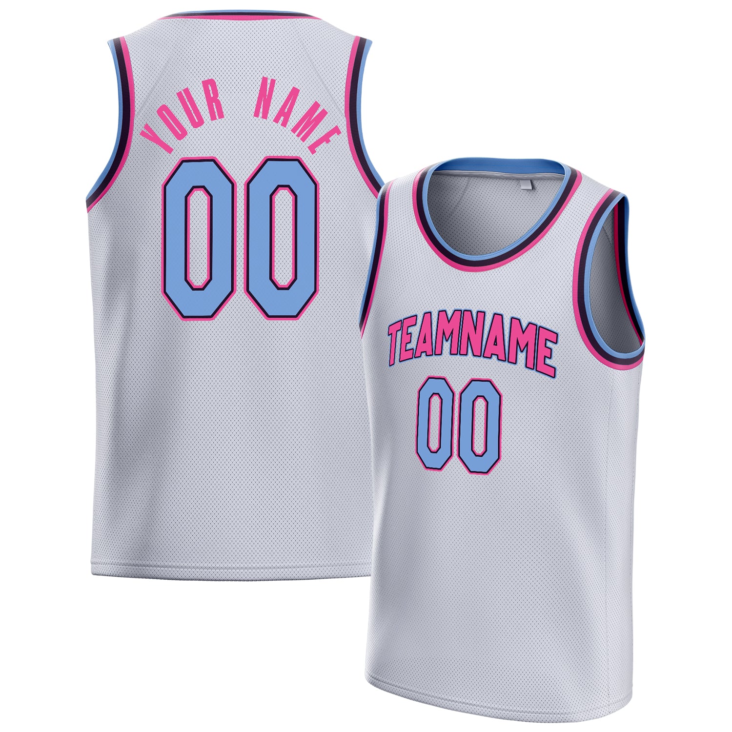 Personalized White & Light Blue Solid Color Basketball Jersey