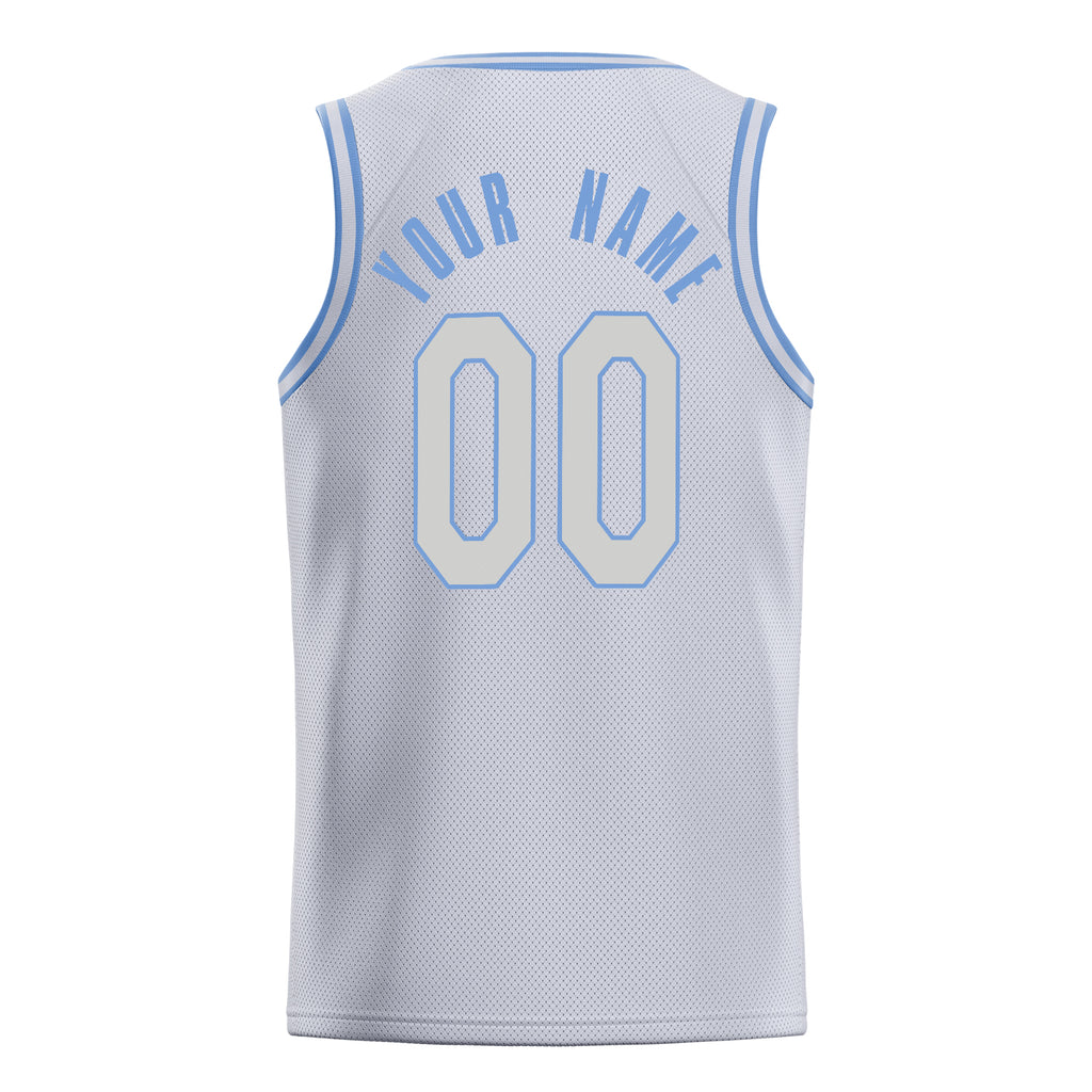 Personalized White & Light Blue Solid Color Basketball Jersey