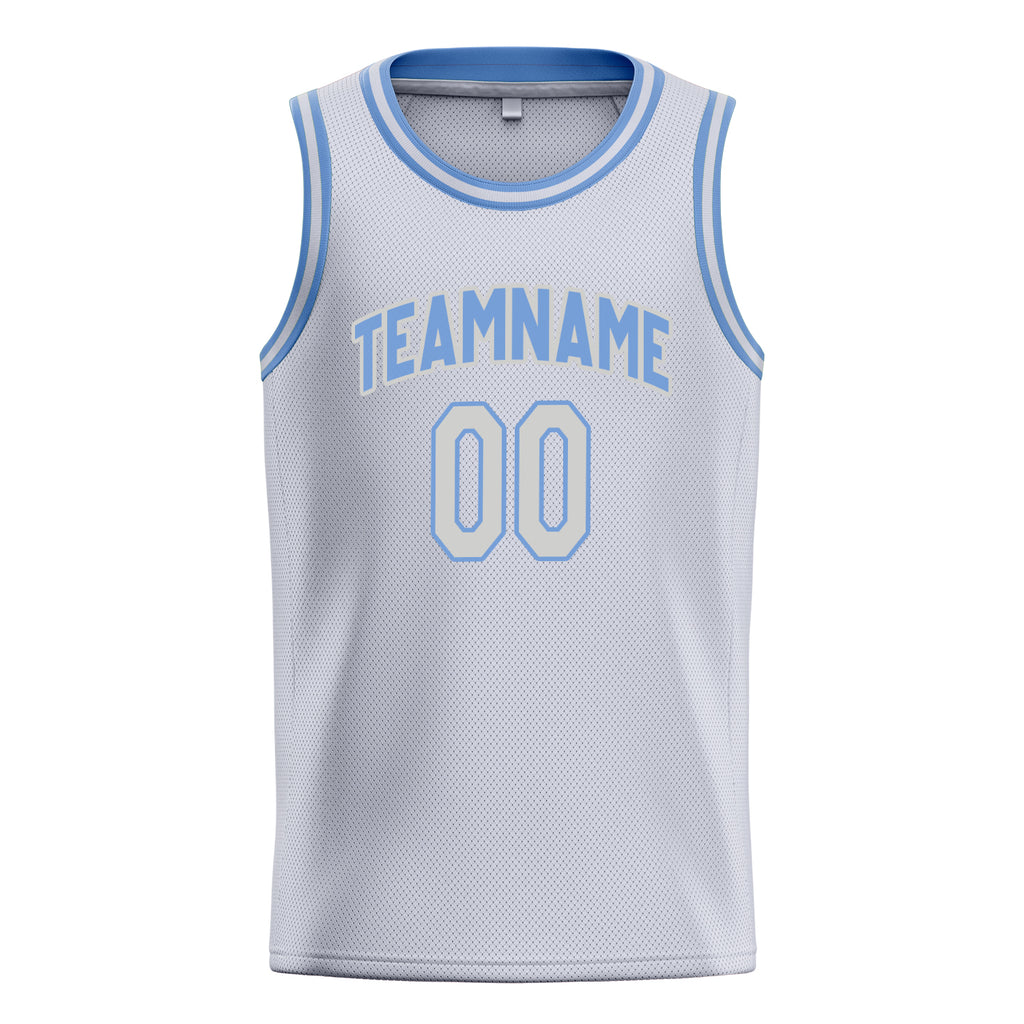 Personalized White & Light Blue Solid Color Basketball Jersey