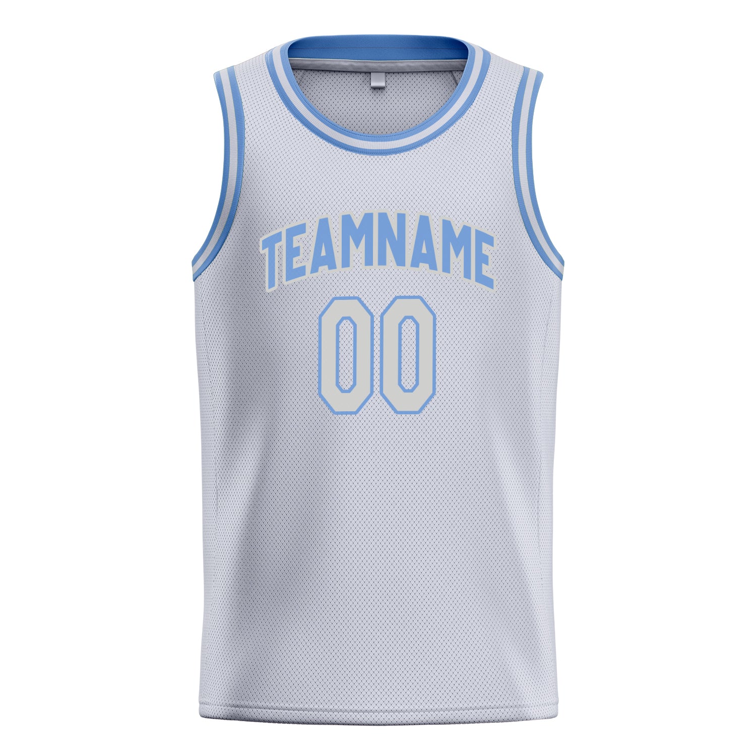 Personalized White & Light Blue Solid Color Basketball Jersey