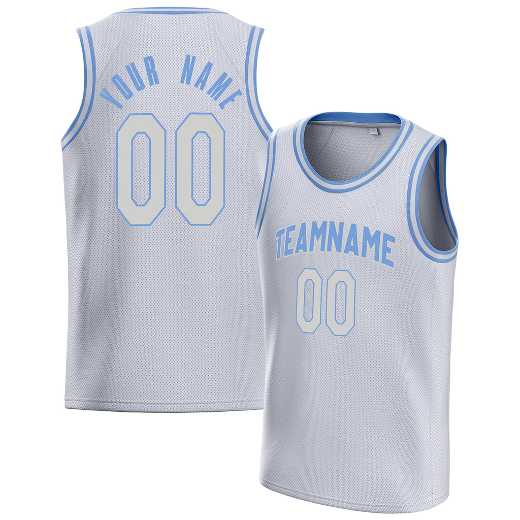 Personalized White & Light Blue Solid Color Basketball Jersey