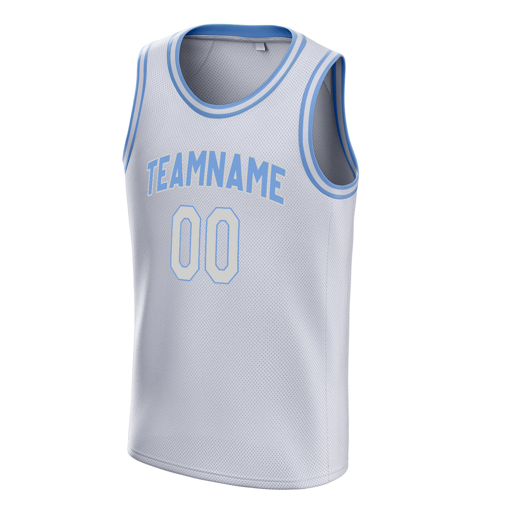 Personalized White & Light Blue Solid Color Basketball Jersey