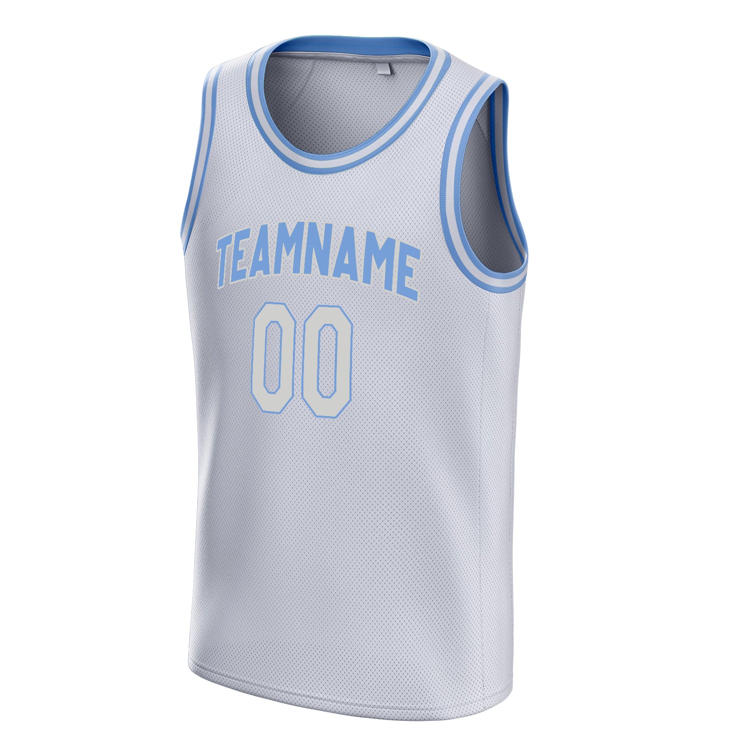 Personalized White & Light Blue Solid Color Basketball Jersey