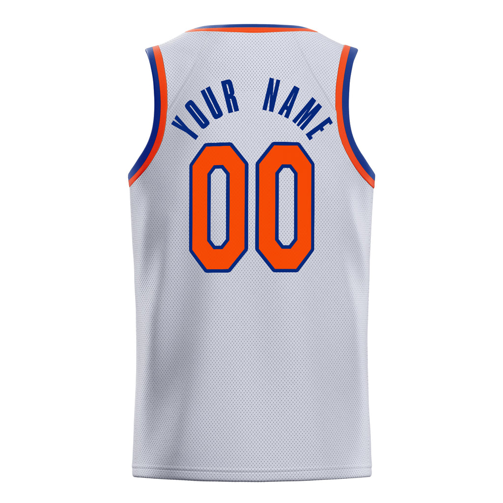 Personalized White & Orange Solid Color Basketball Jersey