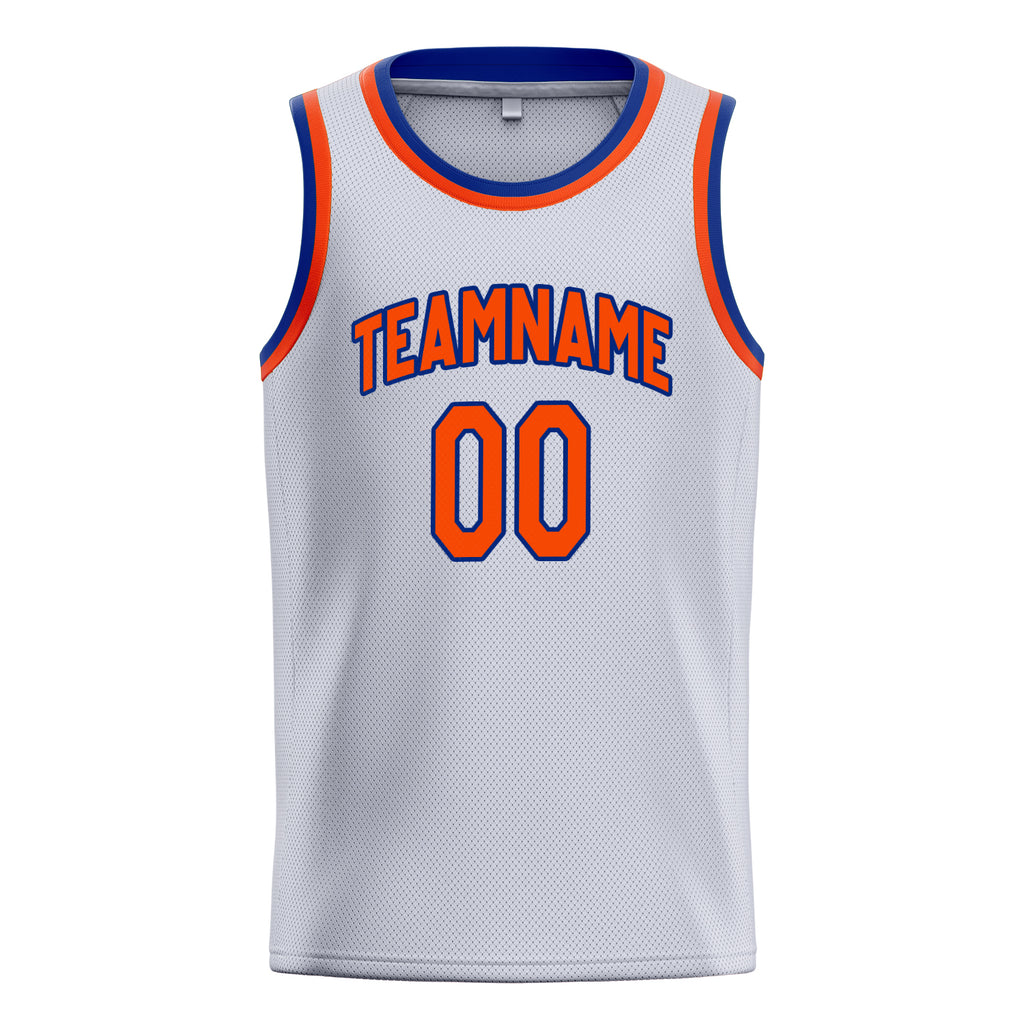 Personalized White & Orange Solid Color Basketball Jersey