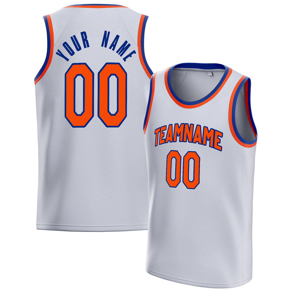 Personalized White & Orange Solid Color Basketball Jersey