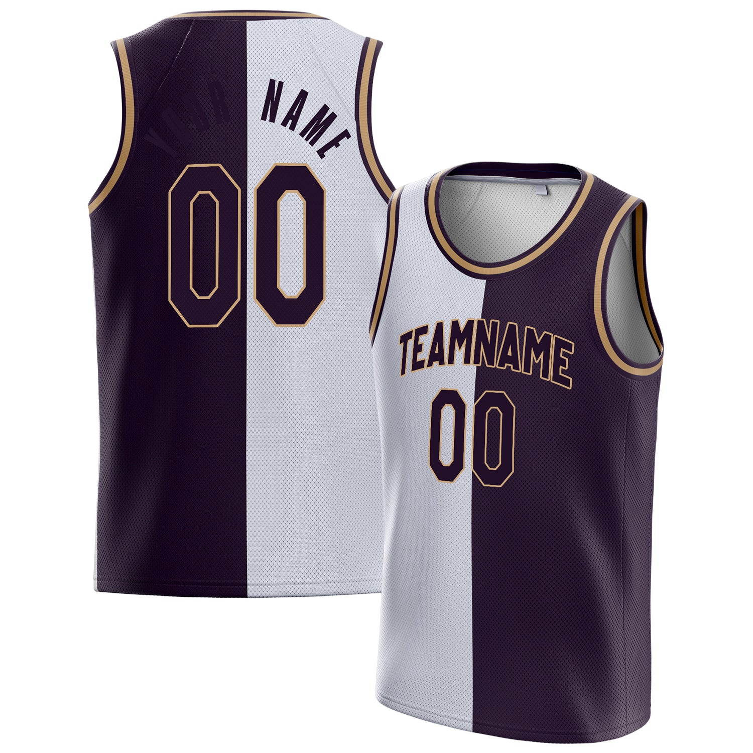 Personalized White & Black Split Basketball Jersey