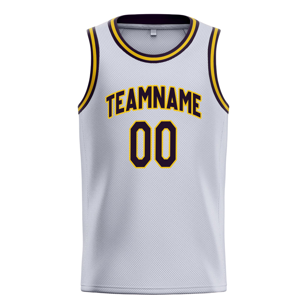 Personalized White & Black Solid Color Basketball Jersey