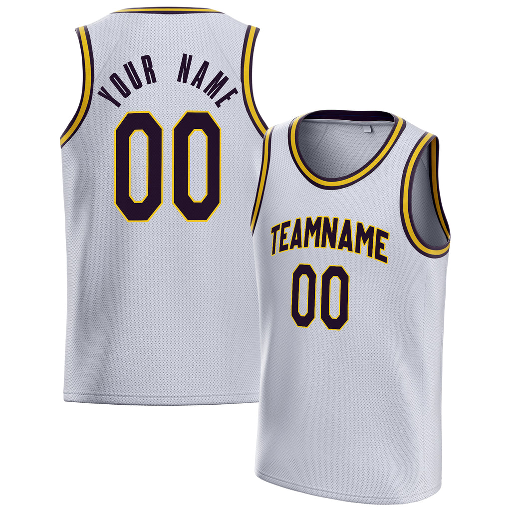Personalized White & Black Solid Color Basketball Jersey