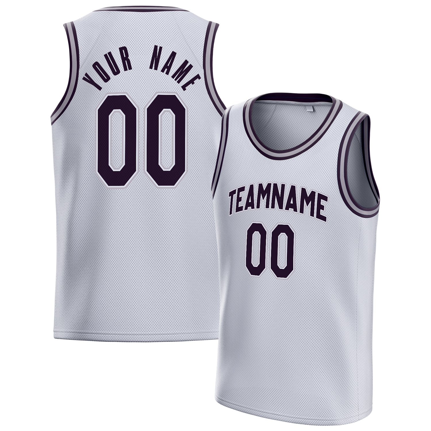 Personalized White & Black Solid Color Basketball Jersey