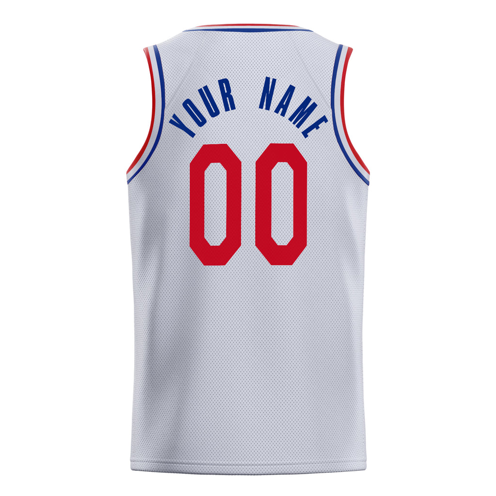 Personalized White & Red Solid Color Basketball Jersey