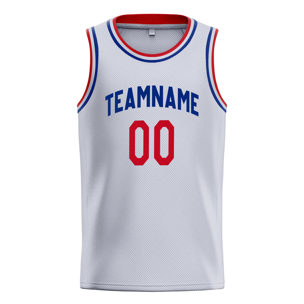 Personalized White & Red Solid Color Basketball Jersey