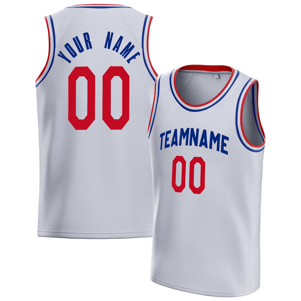 Personalized White & Red Solid Color Basketball Jersey