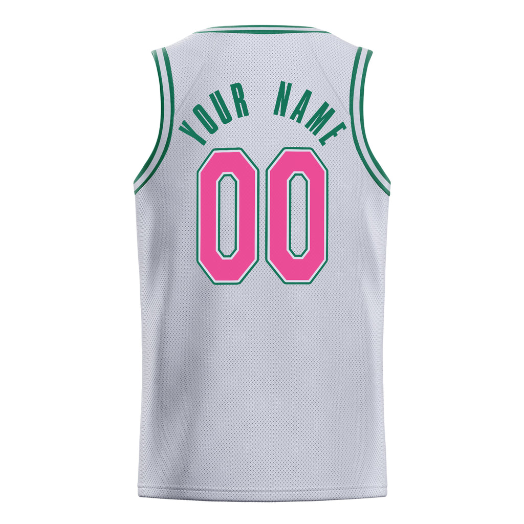 Personalized White & Pink Solid Color Basketball Jersey