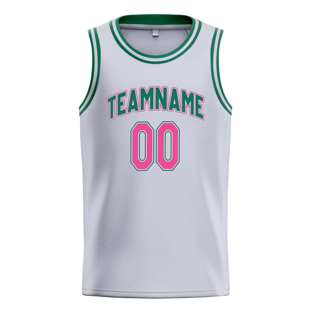 Personalized White & Pink Solid Color Basketball Jersey