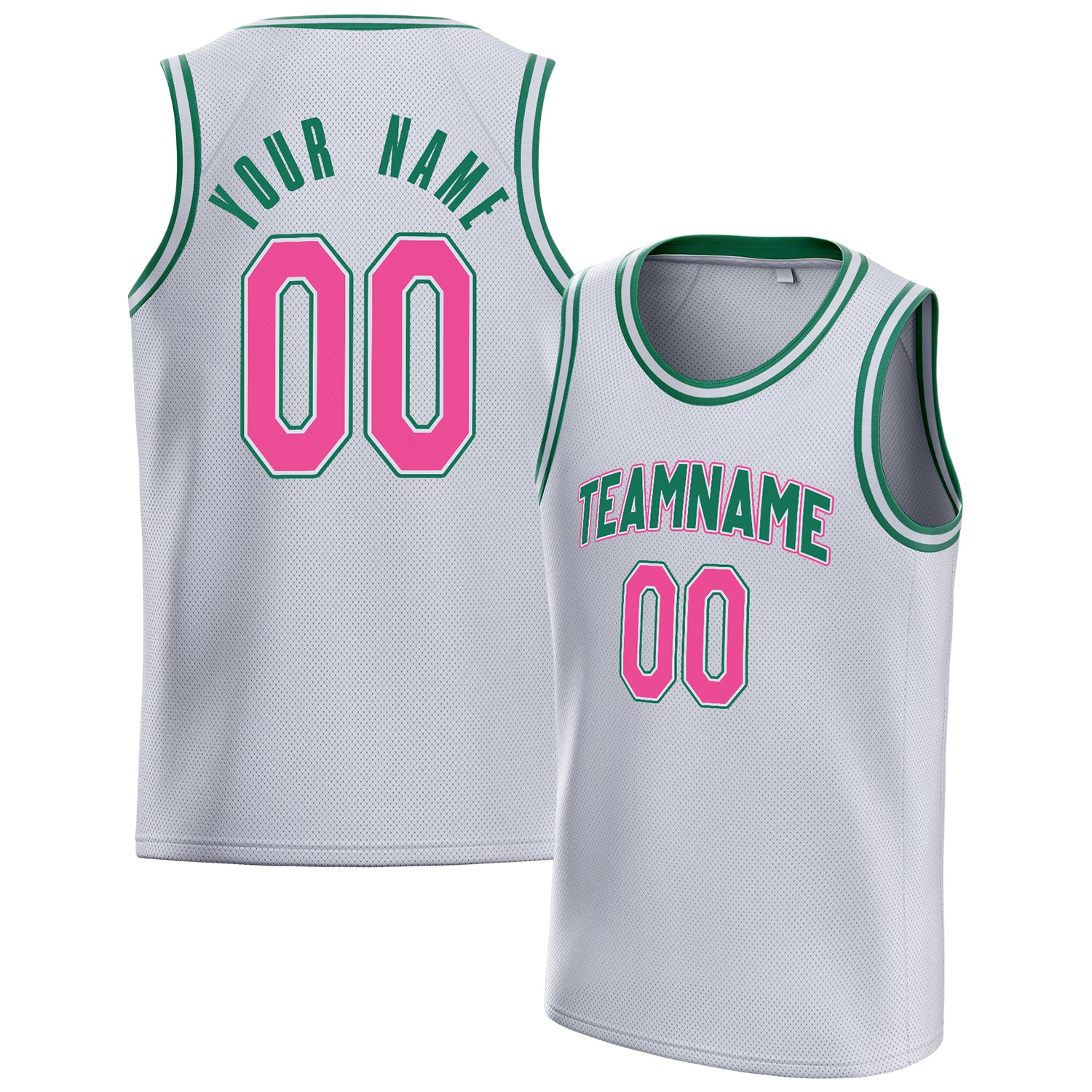 Personalized White & Pink Solid Color Basketball Jersey
