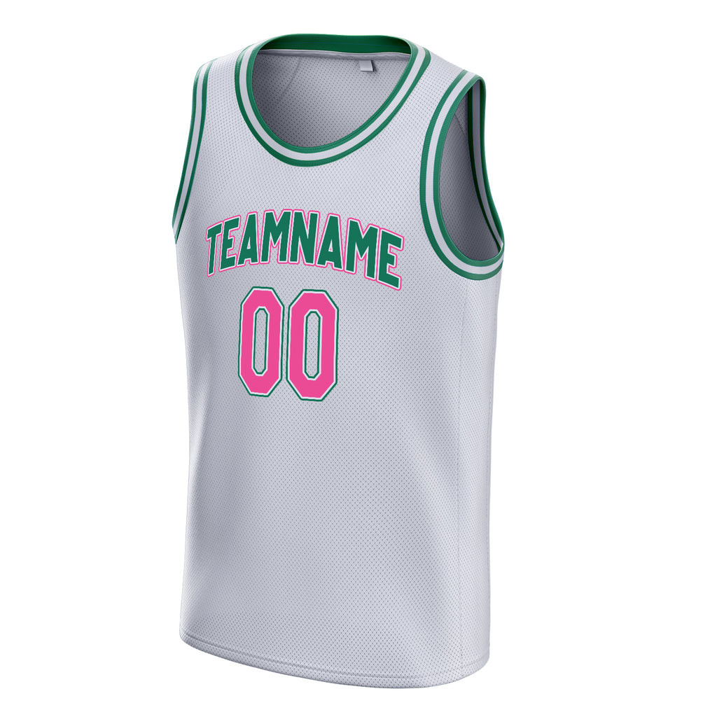 Personalized White & Pink Solid Color Basketball Jersey
