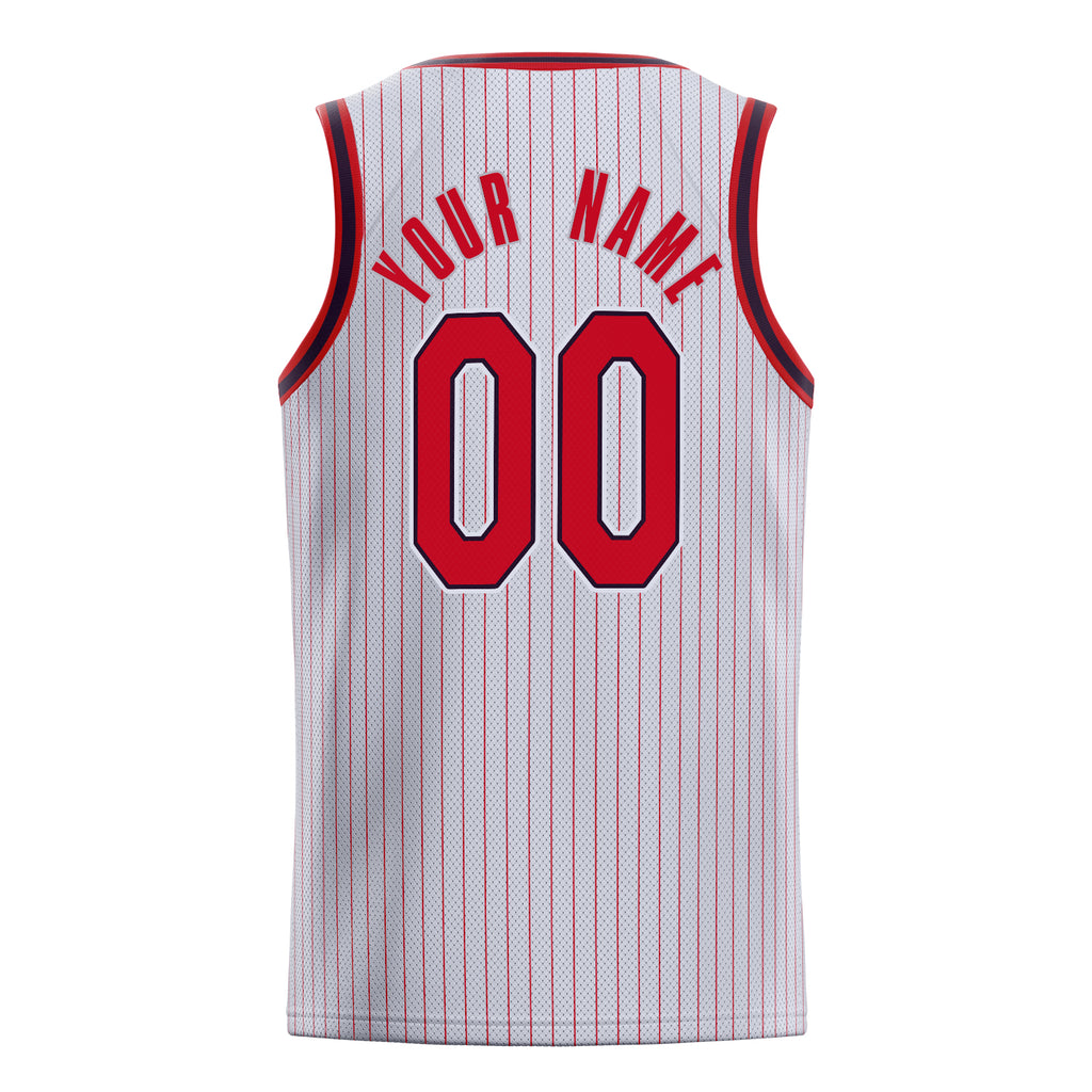 Personalized White & Red Pinstripe Basketball Jersey