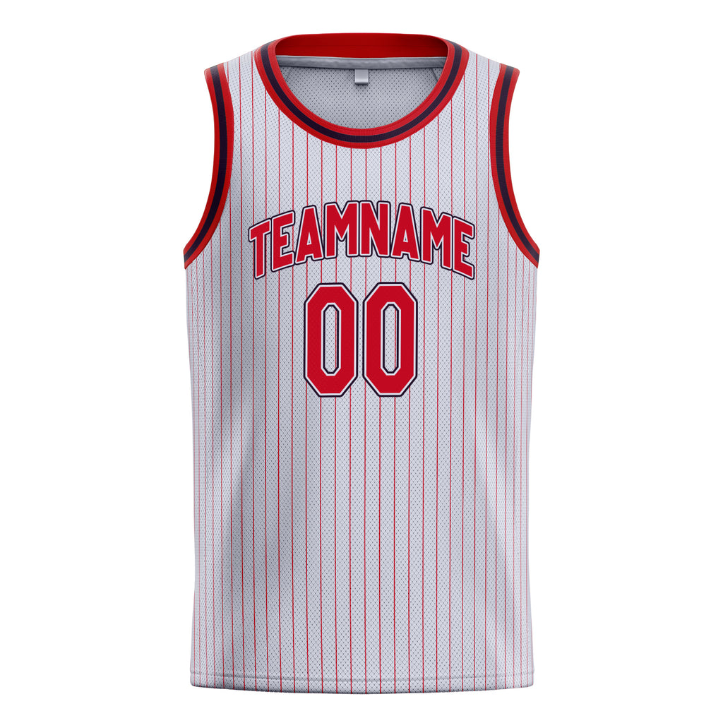 Personalized White & Red Pinstripe Basketball Jersey