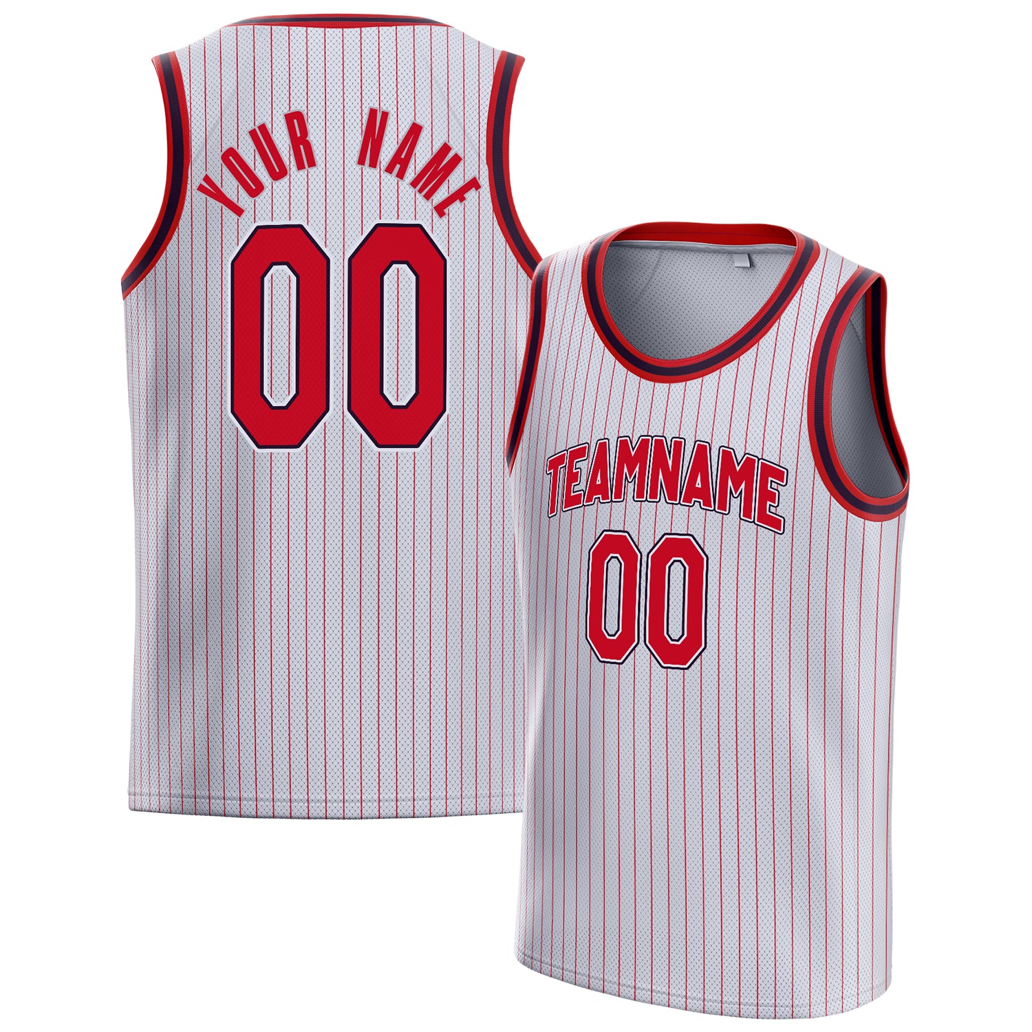 Personalized White & Red Pinstripe Basketball Jersey