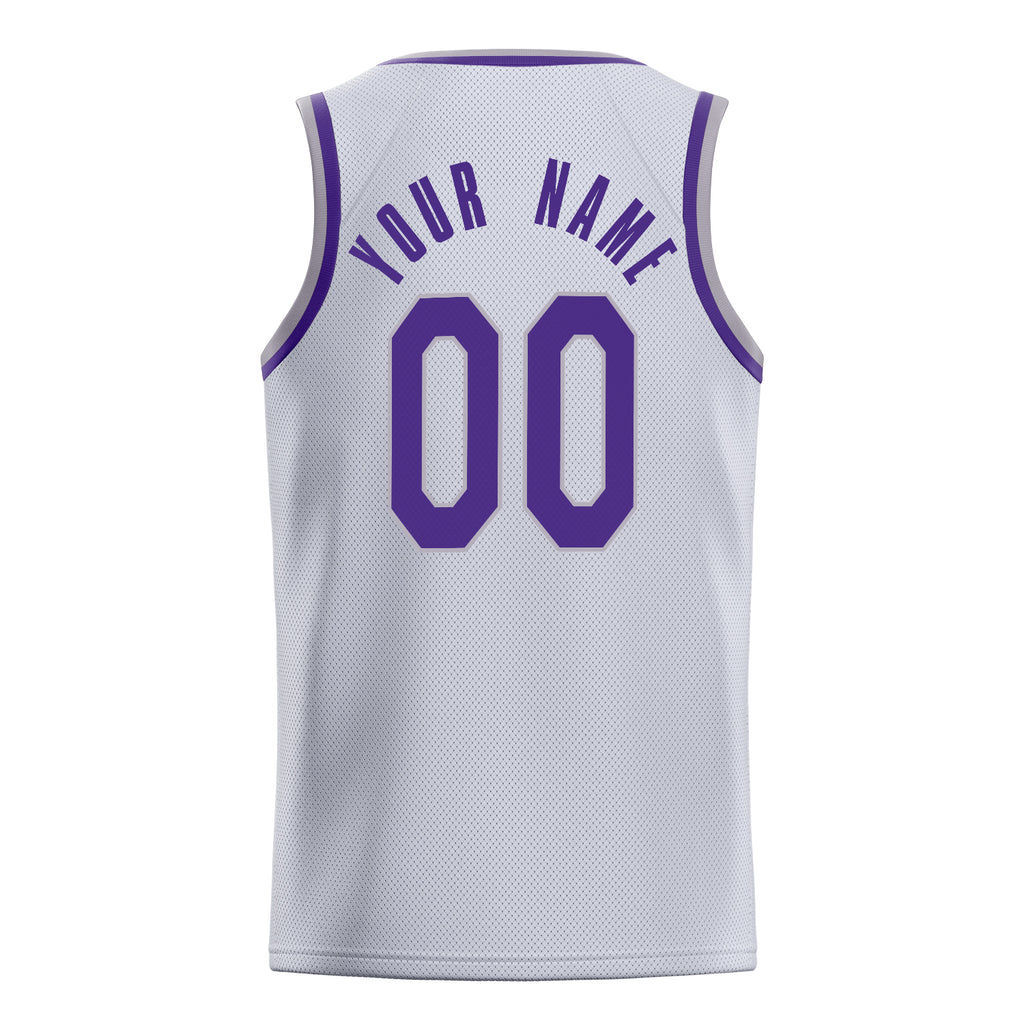 Personalized White & Purple Solid Color Basketball Jersey