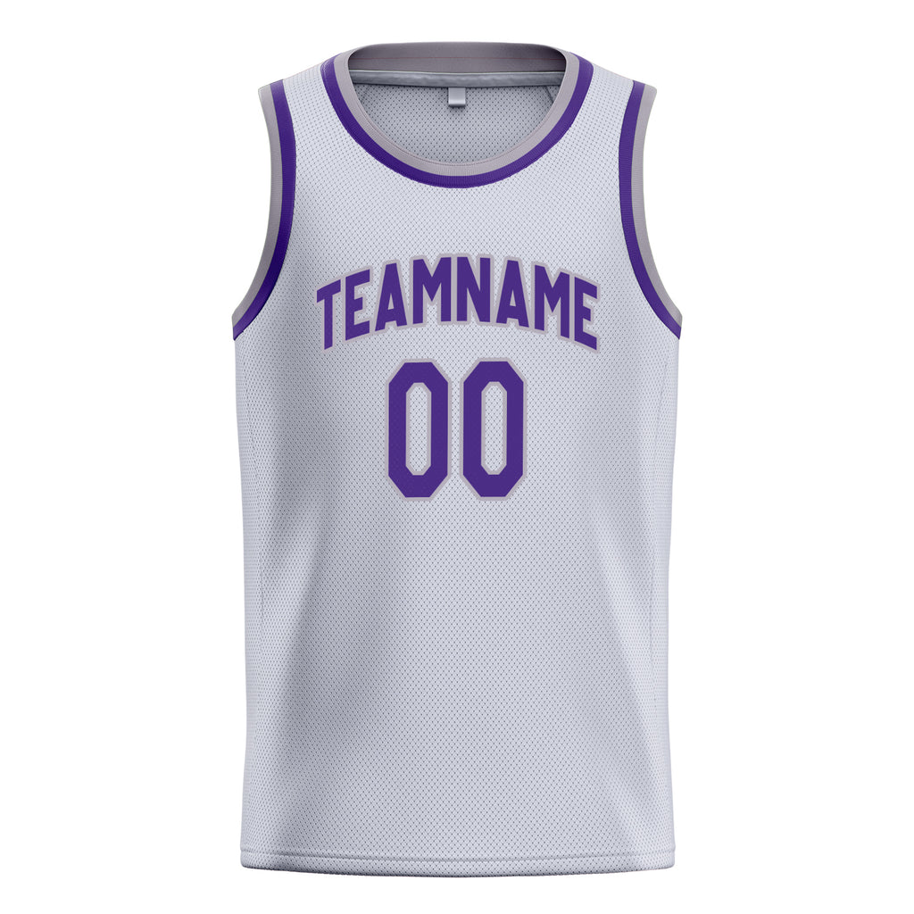 Personalized White & Purple Solid Color Basketball Jersey