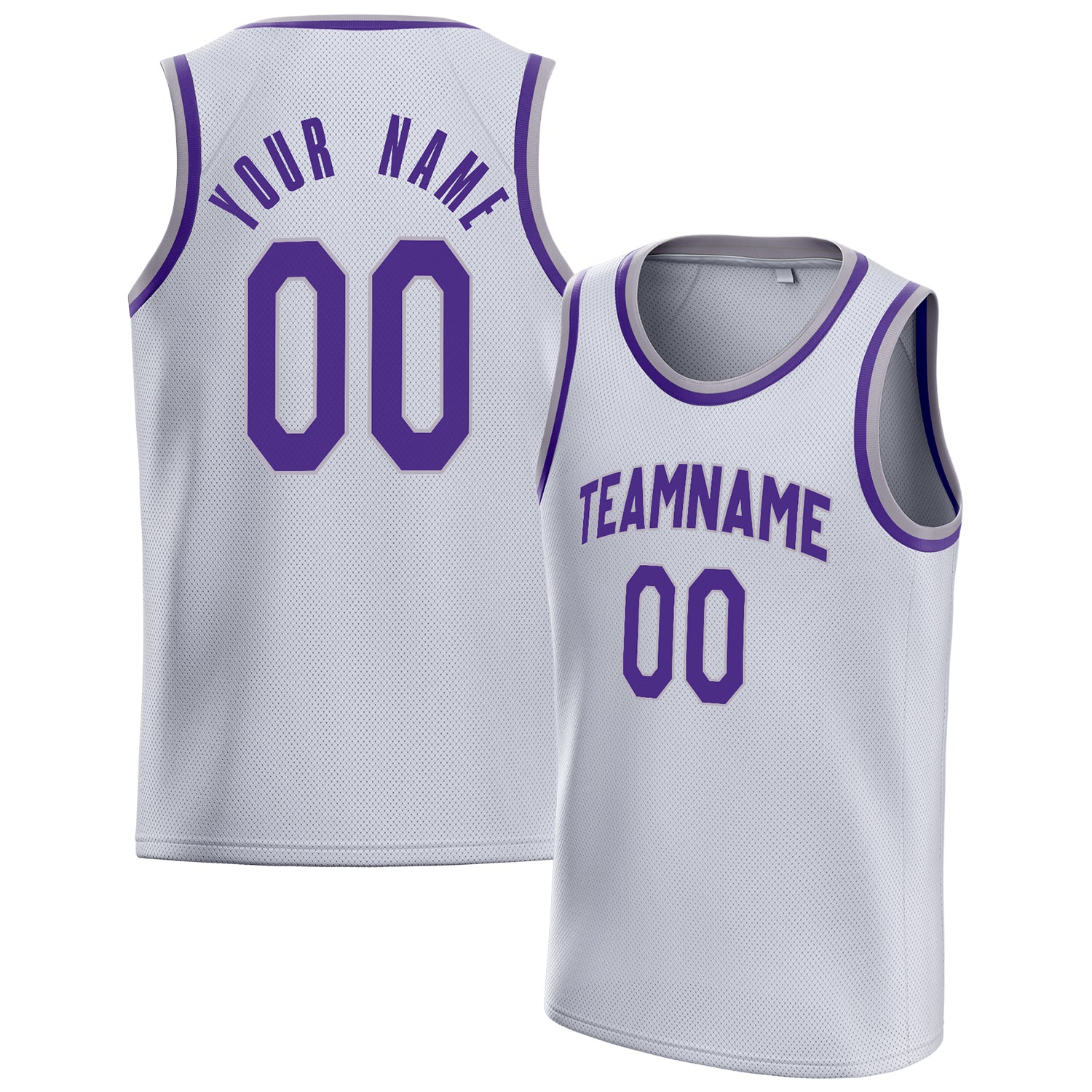 Personalized White & Purple Solid Color Basketball Jersey