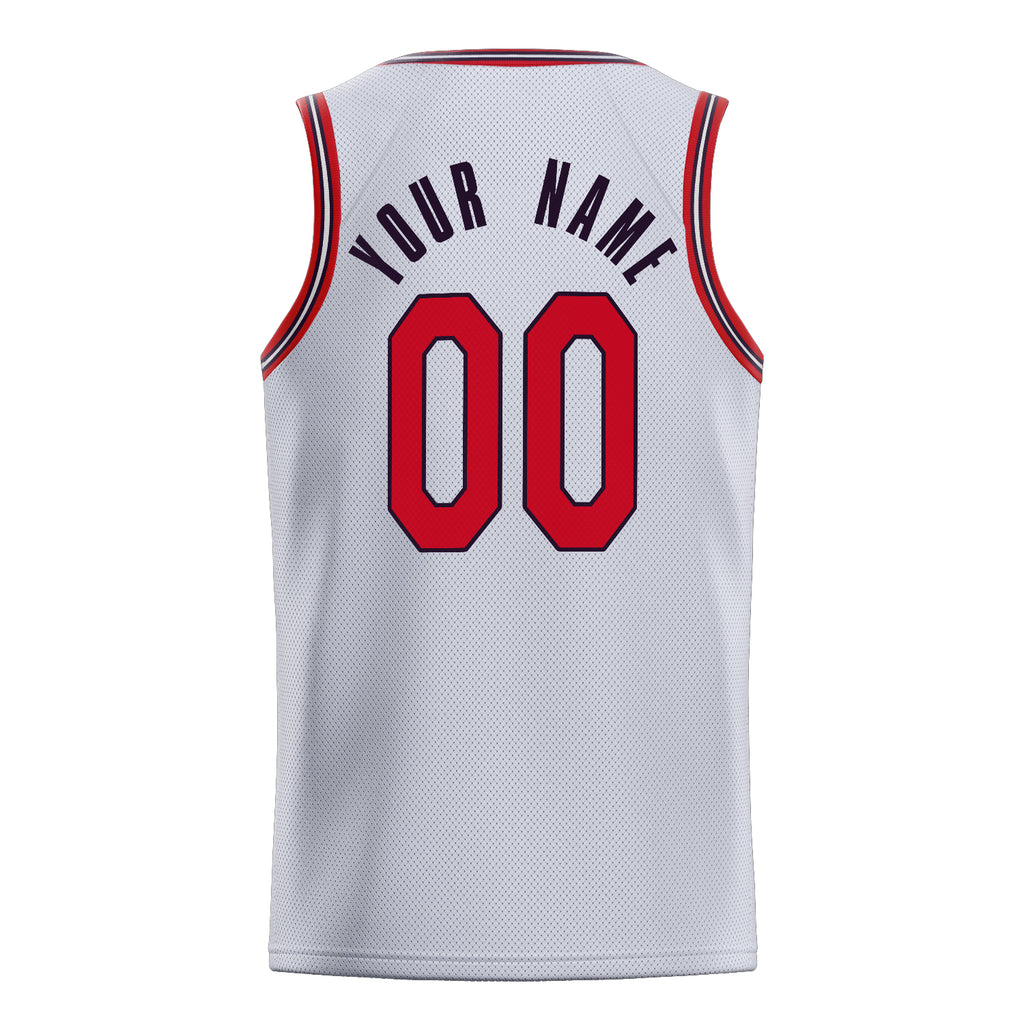 Personalized White & Red Solid Color Basketball Jersey